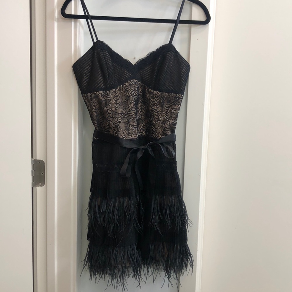 BCBG Max Azria Lace and Ostrich Feather Dress